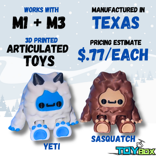 Toybox 3D - Sneak peak at our Yeti + Sasquatches Designed for M1 + M3 Claws.