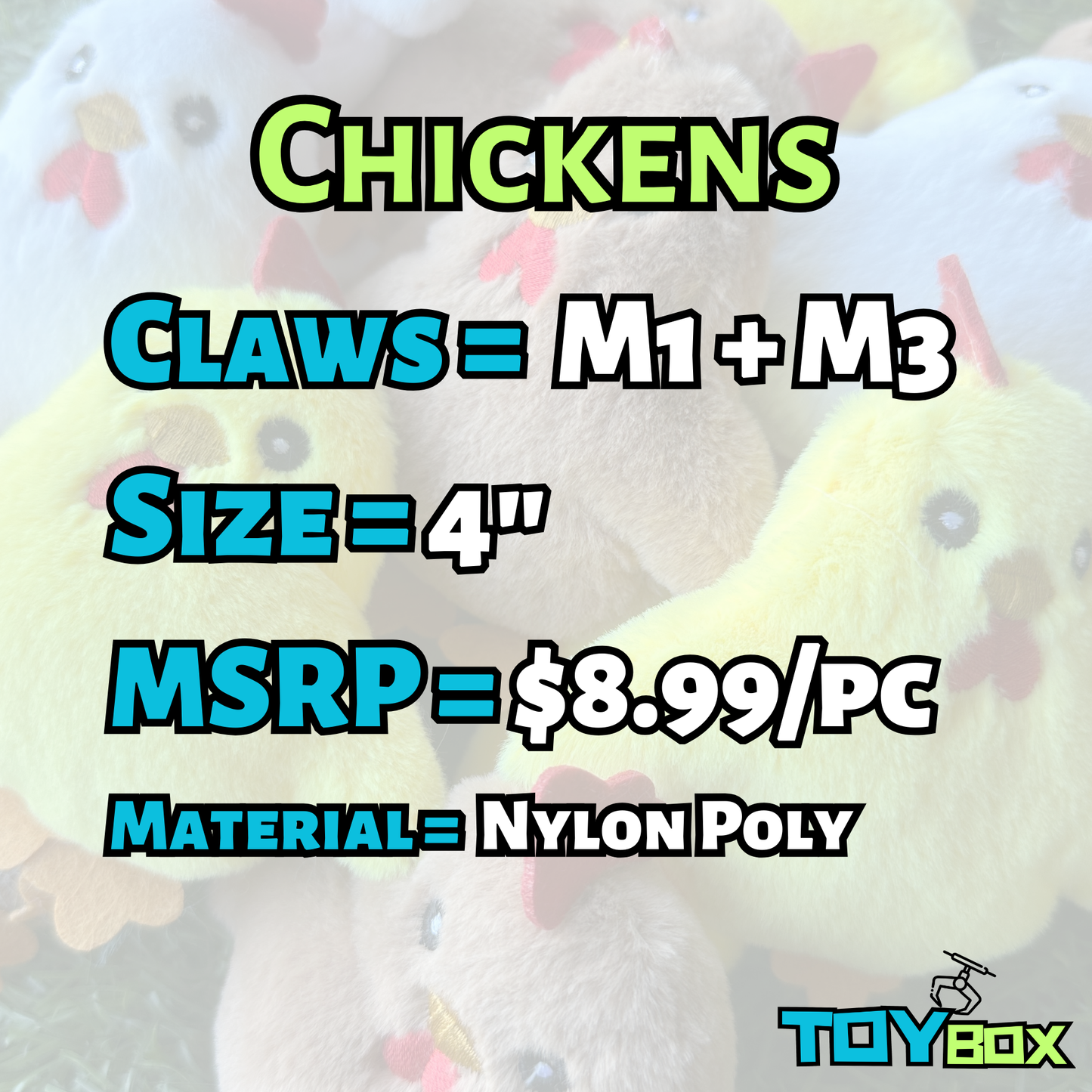 ($.92) 100pc 4" Chickens in Various Colors