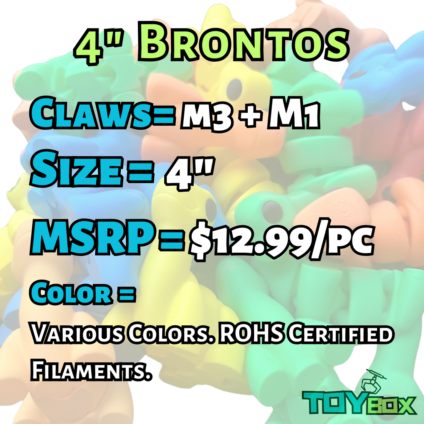 ($1.39) Toybox 3D - 4" Articulated Brontosaurus Dinos! M1 + M3 Compatible