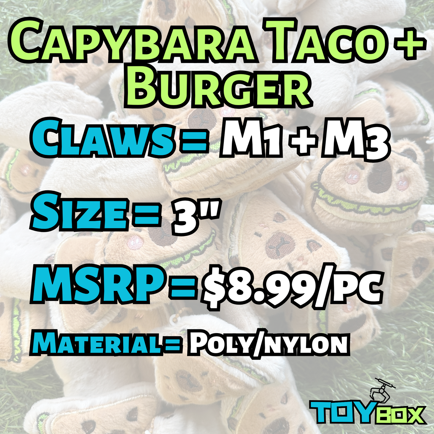 ($.79) 100pc 3" Capybara Taco Burgers M1 Claw