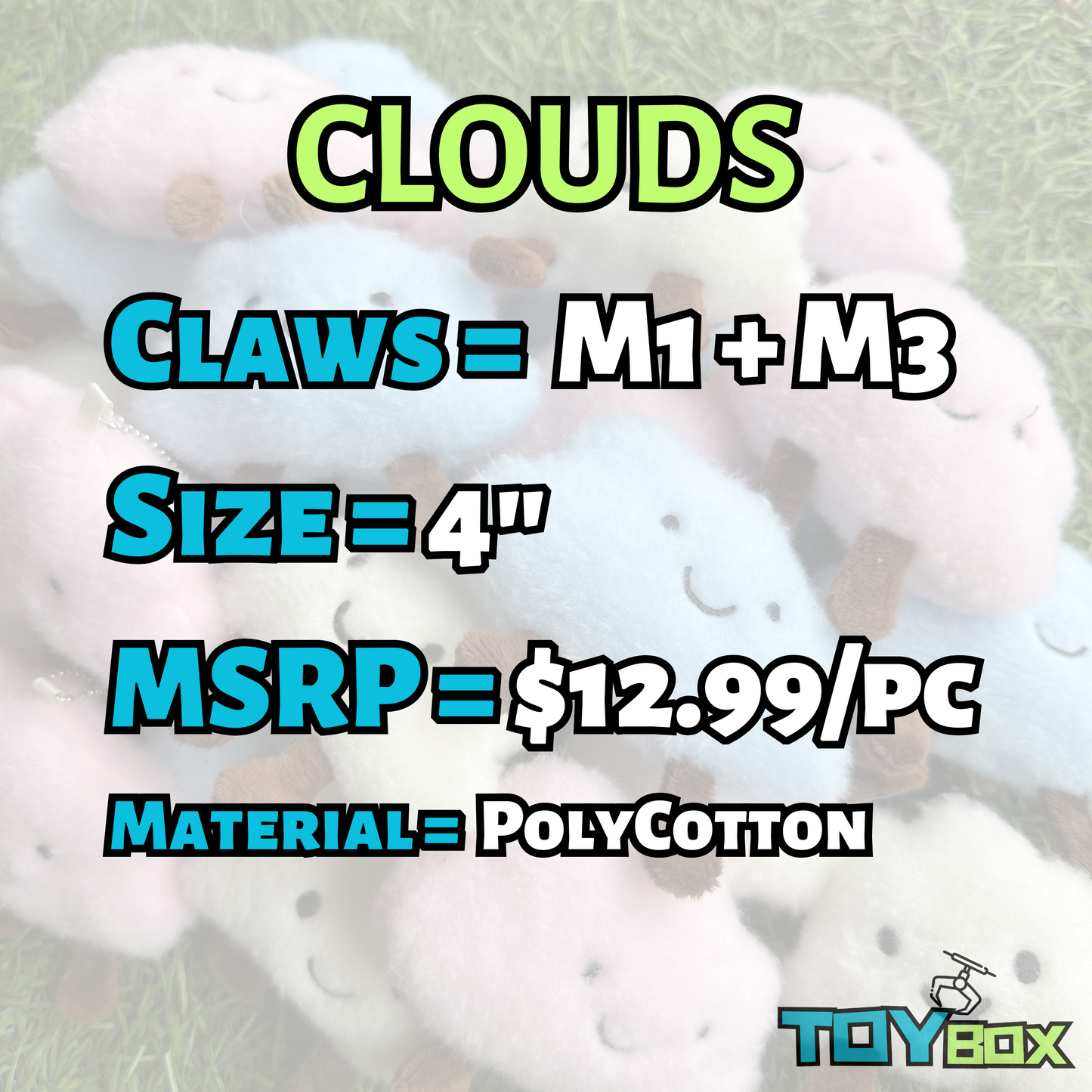 ($.75) 100pc 4" Happy Little Clouds 3 Styles