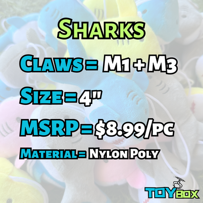 ($.71) 100pc 4.5" Sharks for Mini Claw Machines