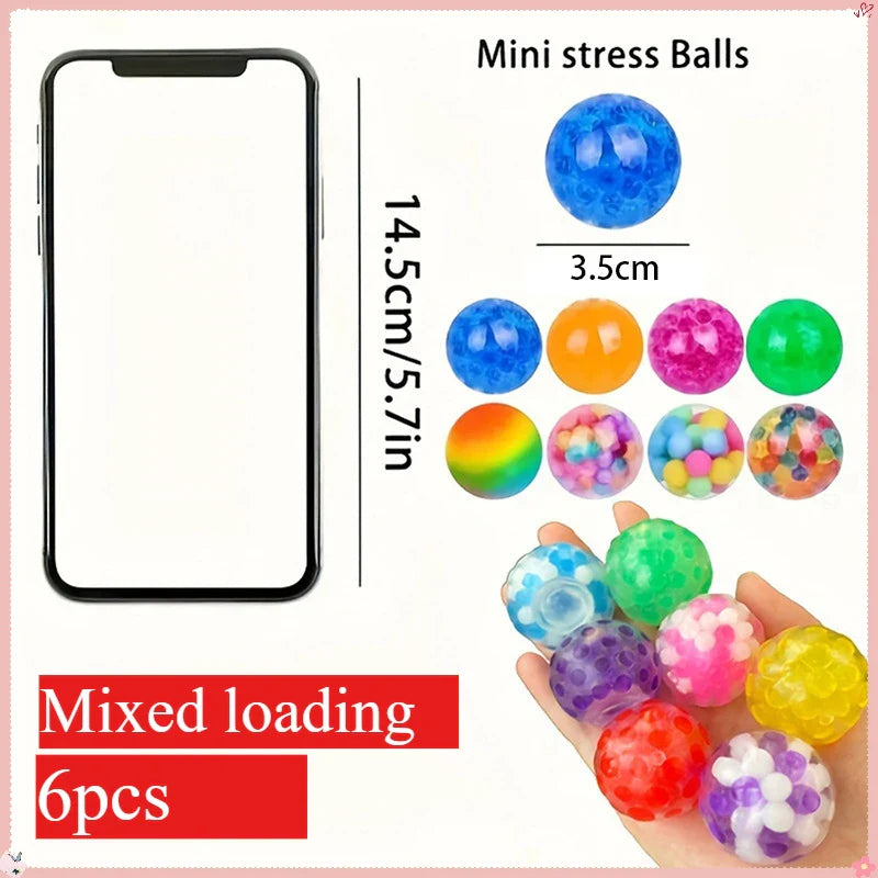 Mini Squishy Stress Balls Set | 6PCS Rainbow Sensory Squeeze Toys