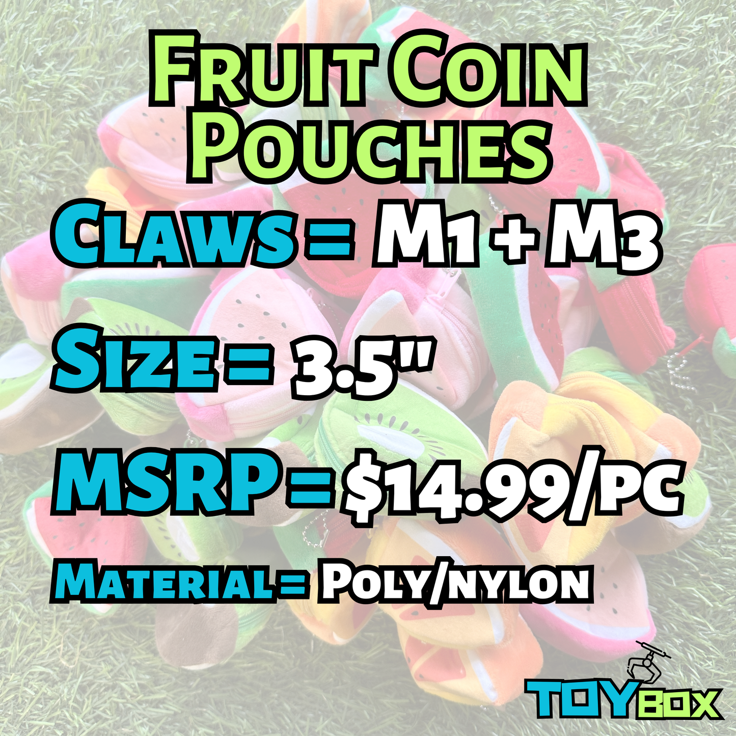 ($.87) 100pc 3.5" Fruit Mixed Coin Pouches